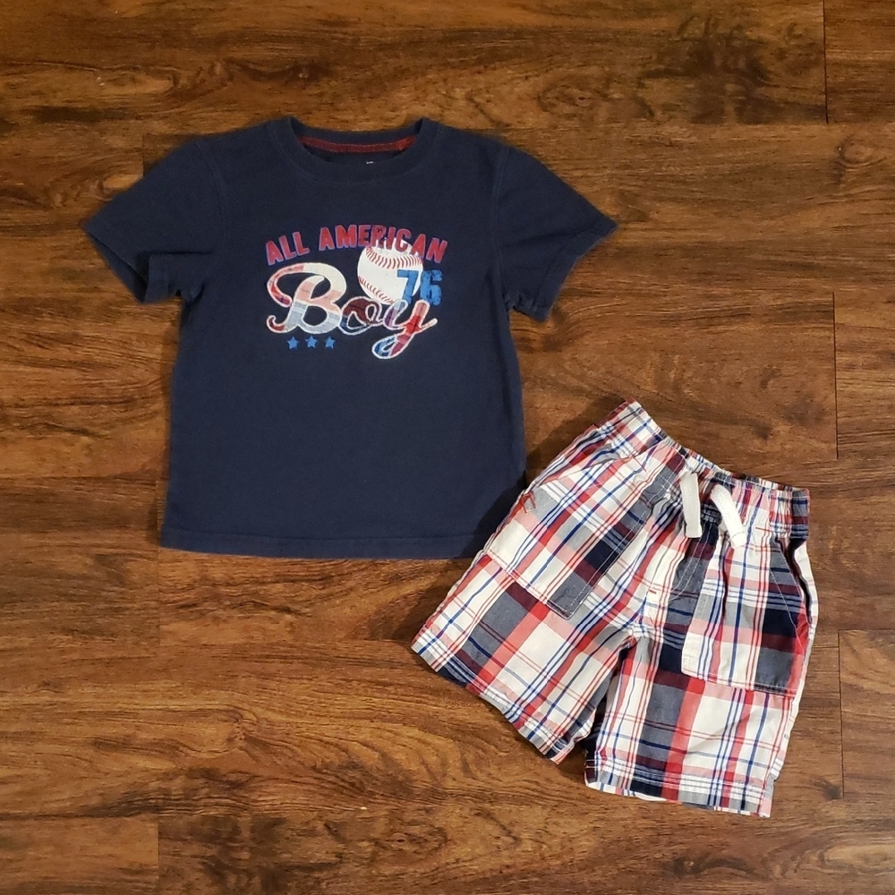 All American Boy T-Shirt and Plaid Shorts Set